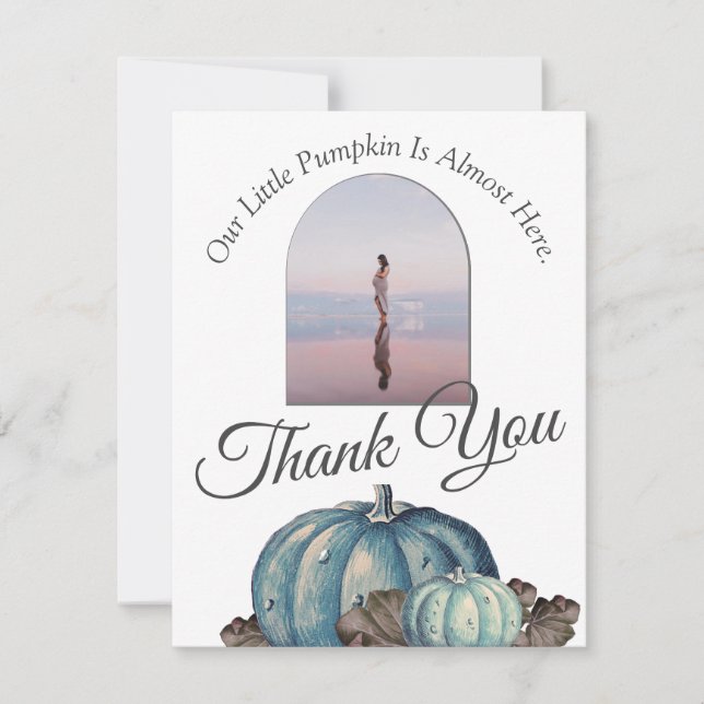 Carte De Remerciements Baby shower citrouille Aquarelle Bleu Blanc (Devant)
