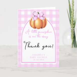 Carte De Remerciements Baby shower citrouille avec nœud rose en arche