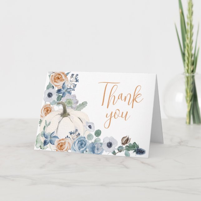 Carte De Remerciements Baby shower Citrouille blanc bleu foncé (Devant)