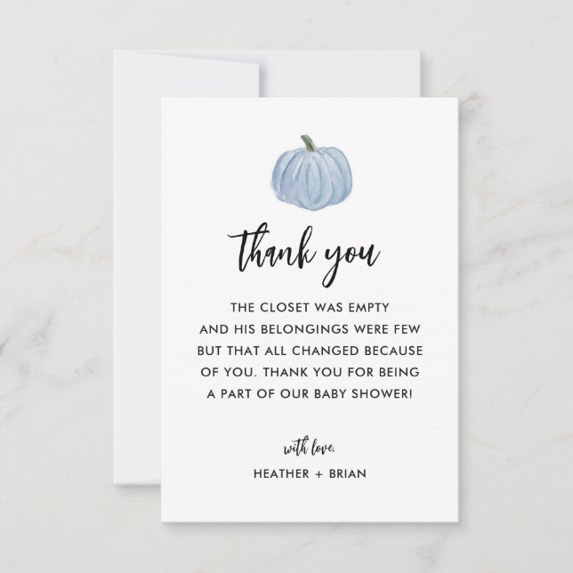 Carte De Remerciements Baby shower Citrouille bleu (Devant)