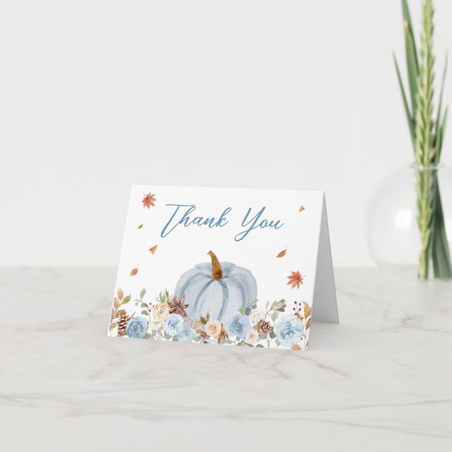Carte De Remerciements Baby shower Citrouille bleu automne (Devant)