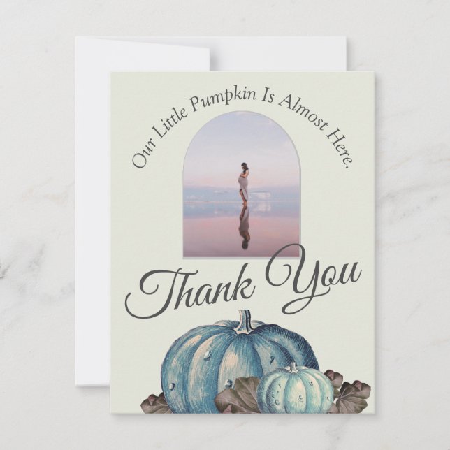 Carte De Remerciements Baby shower citrouille bleu clair Aquarelle (Devant)