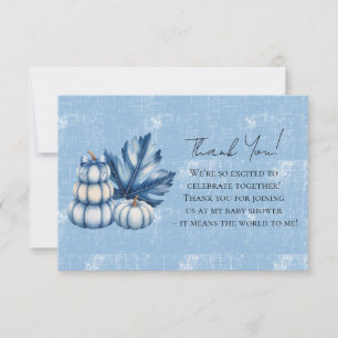 Carte De Remerciements Baby shower Citrouille bleu et  garçon feuille