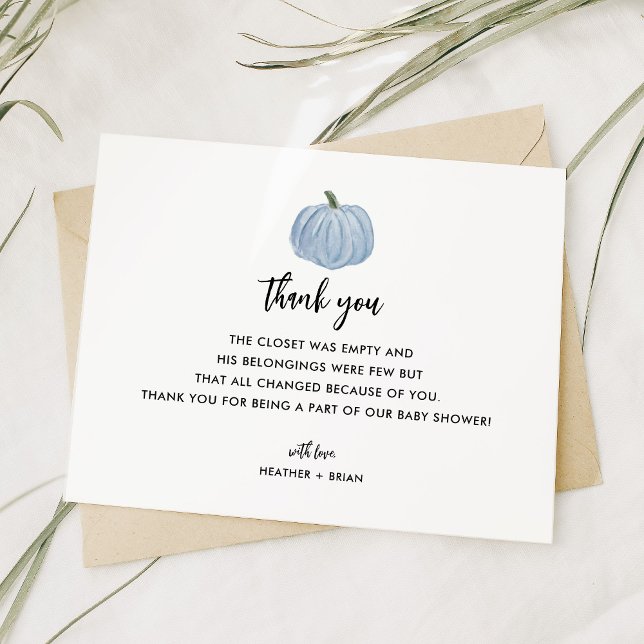 Carte De Remerciements Baby shower Citrouille bleu garçon (Créateur téléchargé)
