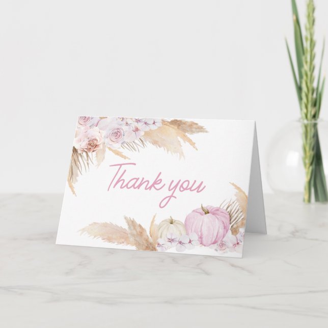 Carte De Remerciements Baby shower Citrouille Boho rose (Devant)