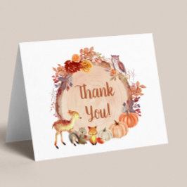 Carte De Remerciements Baby shower citrouille d'animaux de bois