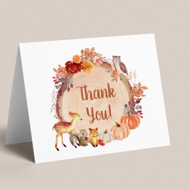 Carte De Remerciements Baby shower citrouille d'animaux de bois (Créateur téléchargé)