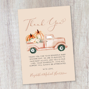 Carte De Remerciements Baby shower citrouille d'aquarelle de camion