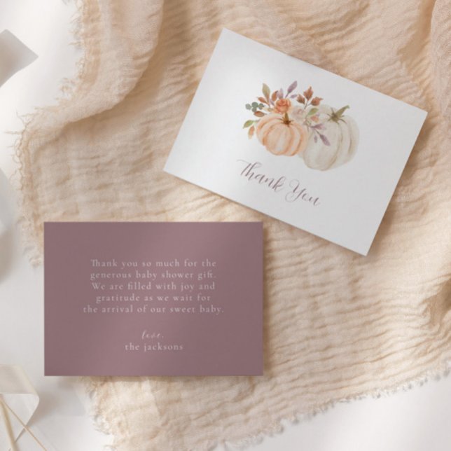 Carte De Remerciements Baby shower Citrouille de fleurs d'automne (Créateur téléchargé)