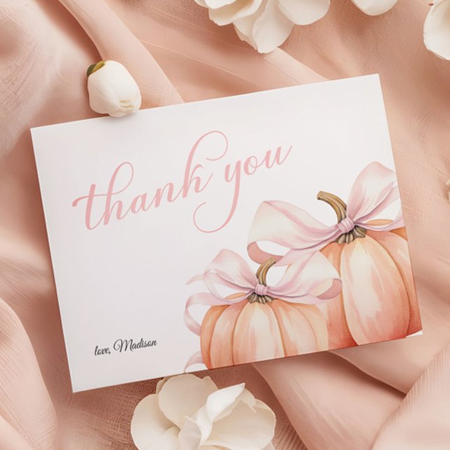 Carte De Remerciements Baby shower Citrouille de la Bow rose Coquette (Créateur téléchargé)