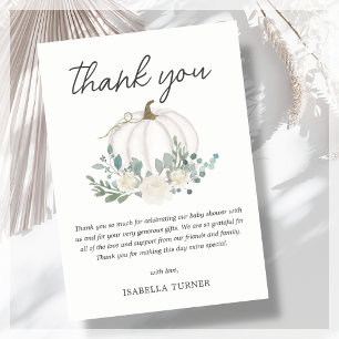 Carte De Remerciements Baby shower Citrouille de la chute blanche