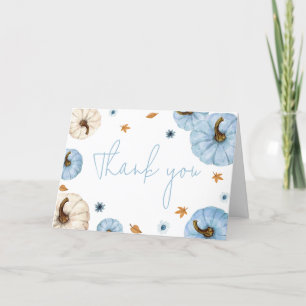 Carte De Remerciements Baby shower Citrouille de la chute bleue