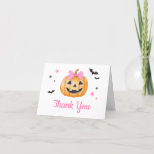 Carte De Remerciements Baby shower Citrouille Éffrayant Pink Little Boo