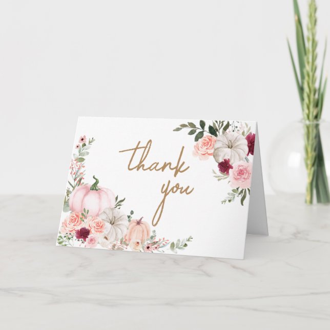 Carte De Remerciements Baby shower Citrouille Fleurs d'automne (Devant)