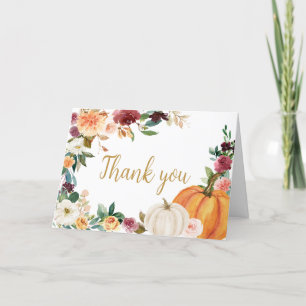 Carte De Remerciements Baby shower Citrouille Floral Bourgogne