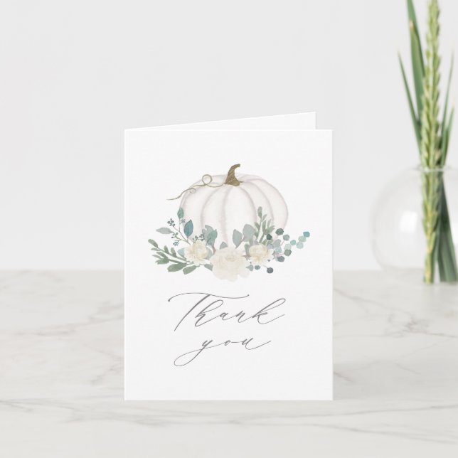 Carte De Remerciements Baby shower Citrouille Floral Greenery (Devant)