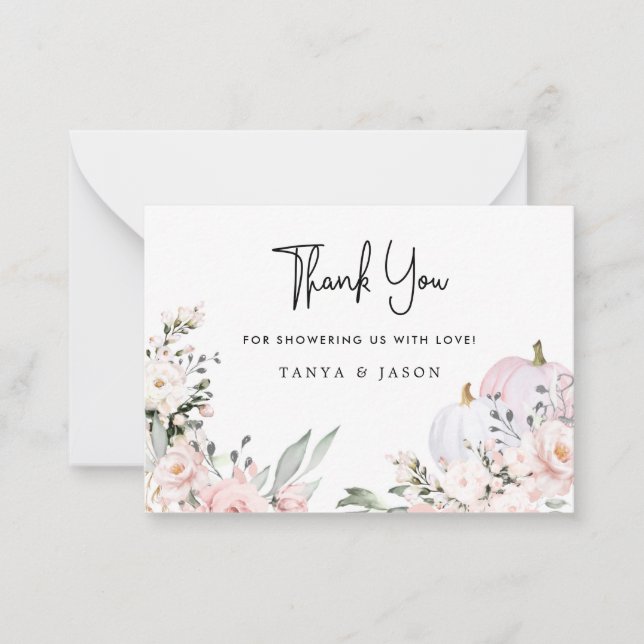 Carte de remerciements Baby shower Citrouille rose (Devant)