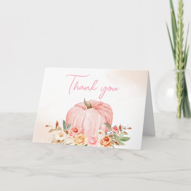 Carte De Remerciements Baby shower Citrouille rose automne (Devant)