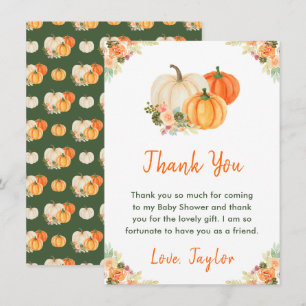 Carte De Remerciements Baby Shower Citrouilles Orange et Vertes