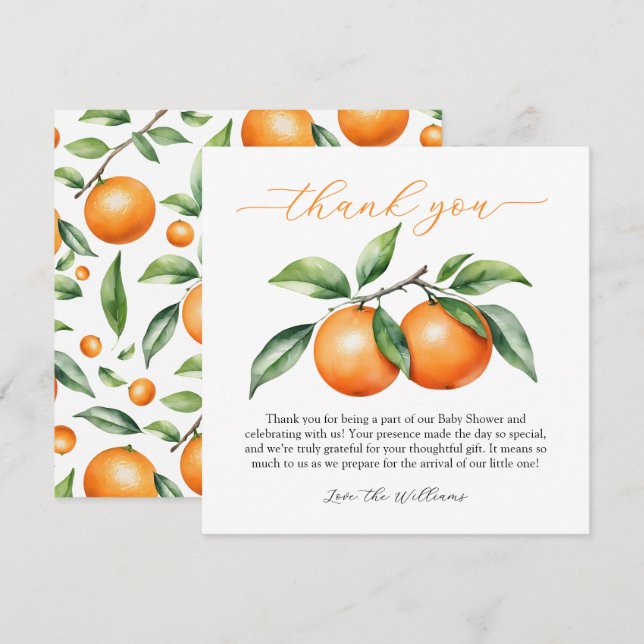 Carte De Remerciements Baby shower Citrus Orange (Devant / Derrière)