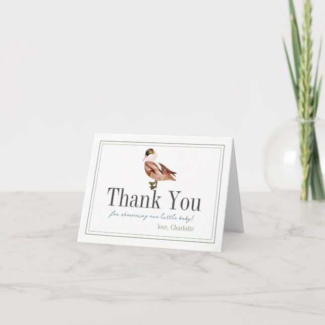 Carte De Remerciements Baby shower classique canard/colard blanc garçon (Devant)