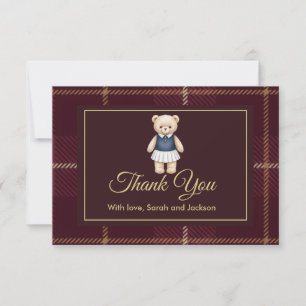 Carte De Remerciements Baby Shower Classique Ours en Peluche Polo Carreau