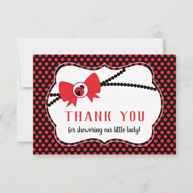 Carte de remerciements, Baby shower, coccinelle (Devant)