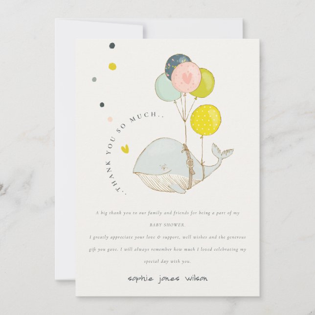 Carte De Remerciements Baby shower coeur de balloon sous-marin mignon (Devant)