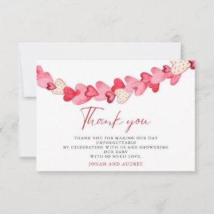 Carte De Remerciements Baby Shower coeurs roses rouges modernes