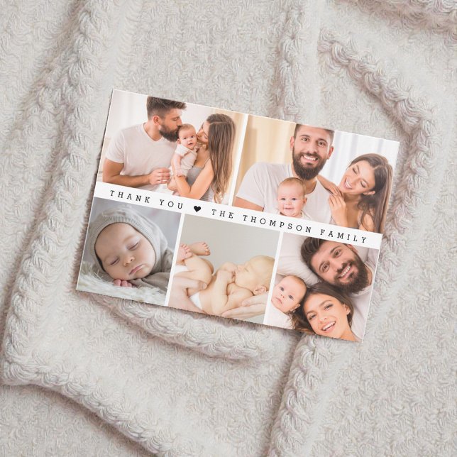 Carte De Remerciements Baby shower Collage photo personnalisé simple (Small Baby thank you photo grid collage note card.)