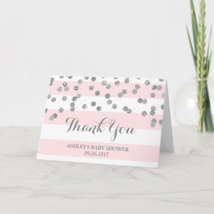 Carte De Remerciements Baby shower Confetti Argent Gris Roses