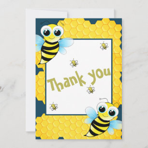 Carte De Remerciements Baby shower d'abeilles jaunes Bleu Or