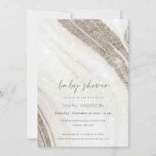 Carte De Remerciements Baby shower d'âge en marbre doré Abstrait Invitati