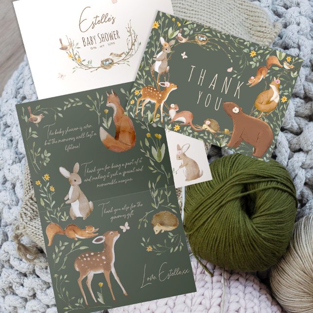 Carte De Remerciements Baby shower d'amis de la forêt (Créateur téléchargé)