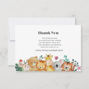 Carte De Remerciements Baby shower d'animaux de bois mignons