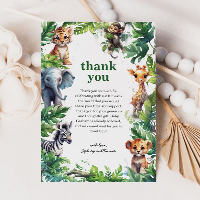 Carte De Remerciements Baby shower d'animaux tropicaux de la Jungle migno (Créateur téléchargé)