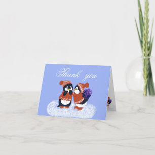 Carte De Remerciements Baby shower d'anniversaire d'hiver de Penguin