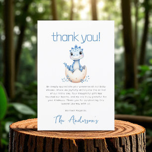 Carte De Remerciements Baby shower d'aquarelle bleu Dinosaur