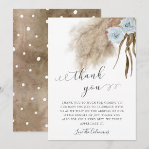 Carte De Remerciements Baby shower d'aquarelle bleu Pampas Grass