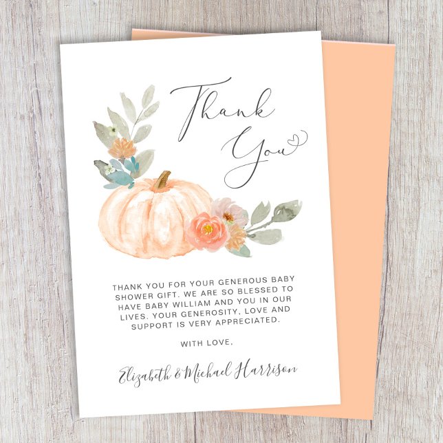 Carte De Remerciements Baby shower d'aquarelle Citrouille orange (Créateur téléchargé)