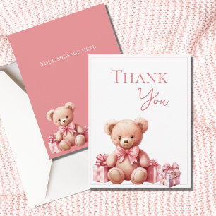 Carte De Remerciements Baby shower d'aquarelle de l'ours rose