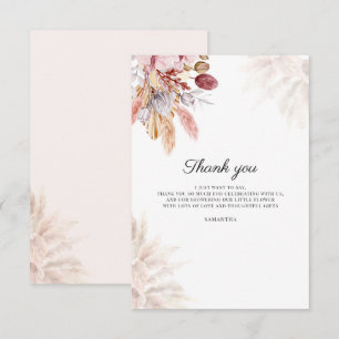 Carte De Remerciements Baby shower d'aquarelle en laiton Pampas