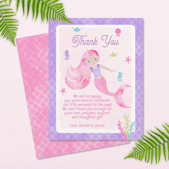Carte De Remerciements Baby shower d'aquarelle mauve-rose (Créateur téléchargé)