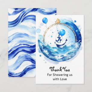 Carte De Remerciements Baby shower d'aquarelle nautique aventure du garço