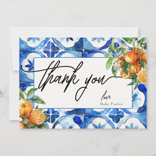 Carte De Remerciements Baby shower d'aquarelle orange italien (Devant)