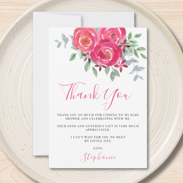 Carte De Remerciements Baby shower d'aquarelle rose (Créateur téléchargé)