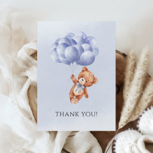 Carte De Remerciements Baby shower d'aquarelle Teddy Bear Blue Balloon