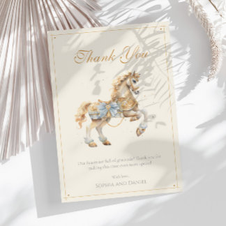 Carte De Remerciements Baby shower d'aquarelle vintage Carousel Horse