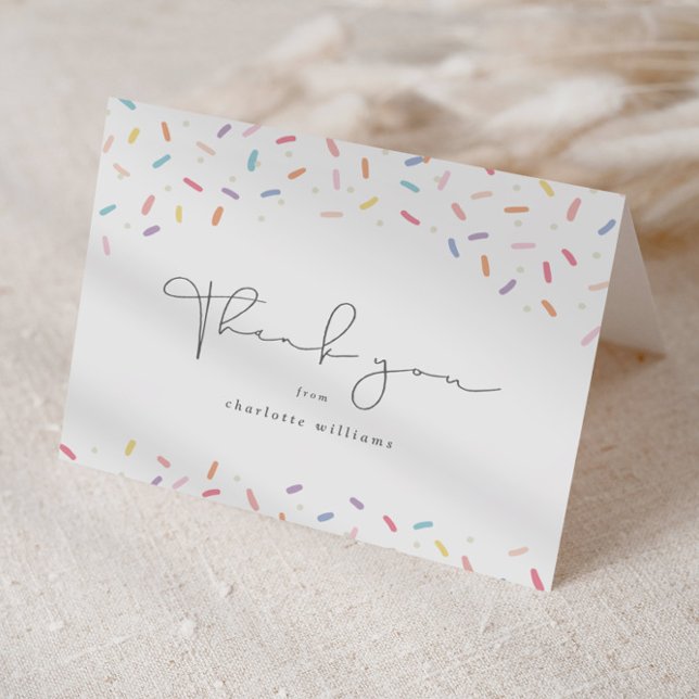 Carte De Remerciements Baby shower d'arrosage arc-en-ciel mou (Cute rainbow sprinkle baby shower thank you cards.)