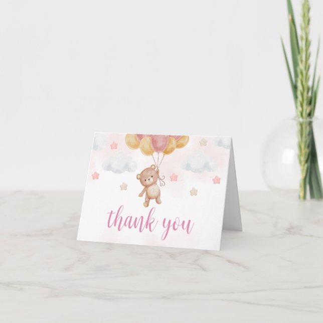Carte De Remerciements Baby shower d'attente de l'ours de fille (Devant)